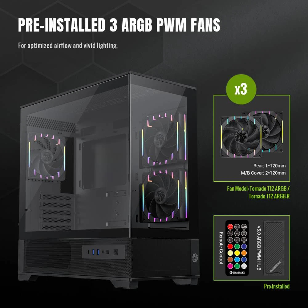 Кутия Gamemax Vista 2 MB Case EATX 3 x 120 mm Addressable RGB