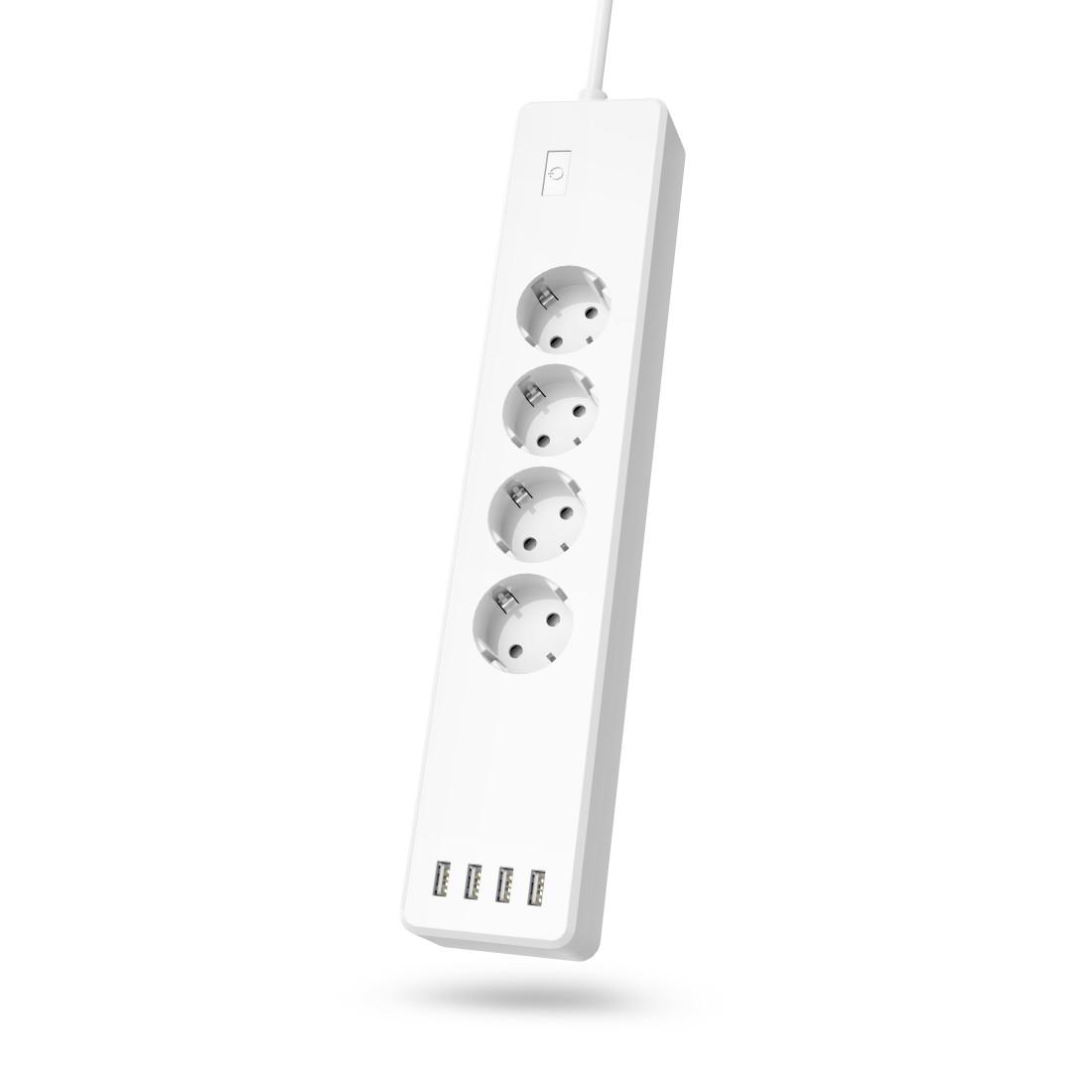 HAMA Смарт разклонител Wi-Fi  2.4Ghz, 4 гнезда, 4xUSB, 1.7 m, бял