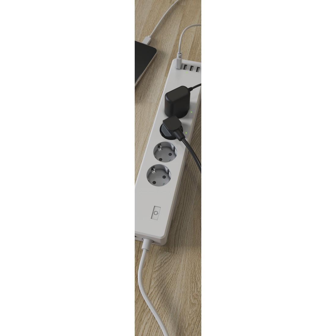 HAMA Смарт разклонител Wi-Fi  2.4Ghz, 4 гнезда, 4xUSB, 1.7 m, бял