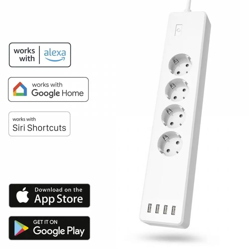 HAMA Смарт разклонител Wi-Fi  2.4Ghz, 4 гнезда, 4xUSB, 1.7 m, бял