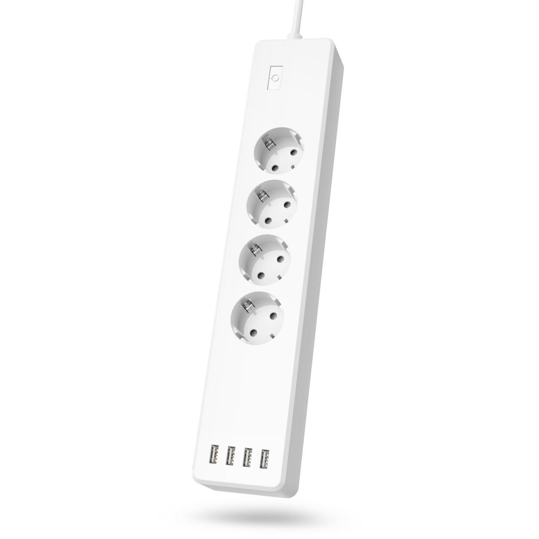 HAMA Смарт разклонител Wi-Fi  2.4Ghz, 4 гнезда, 4xUSB, 1.7 m, бял