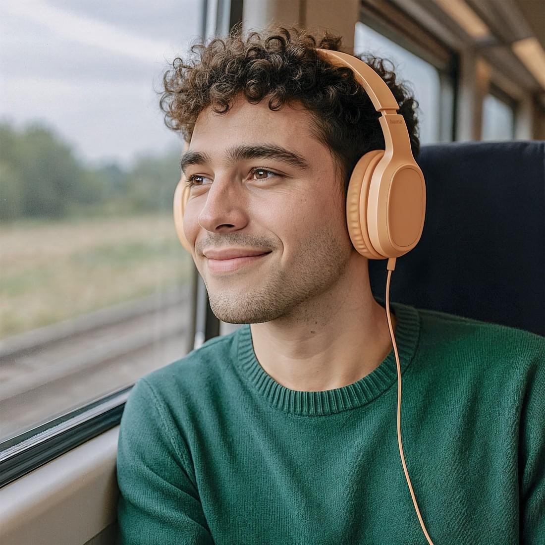 HAMA Headphones with microphone "Fun C", USB-C, cable guide on one side, Orange