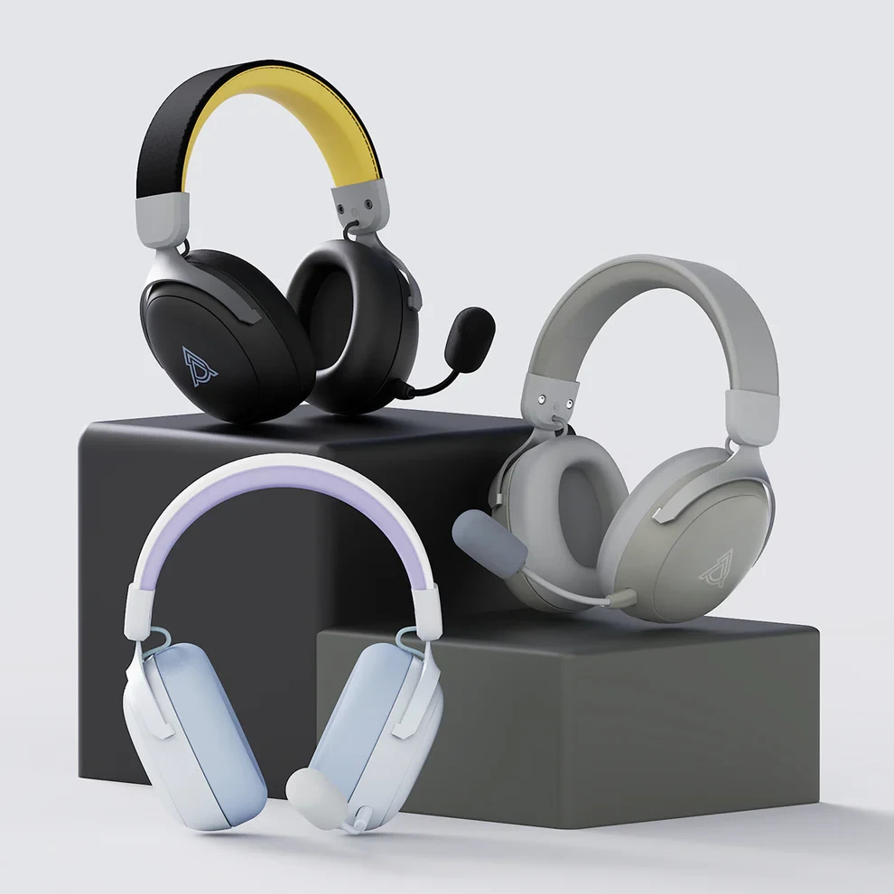 Ajazz безжични геймърски слушалки Wireless Gaming Headphones - AHM08 MAX Black, Gray, Yellow - Bluetooth , 2.4G
