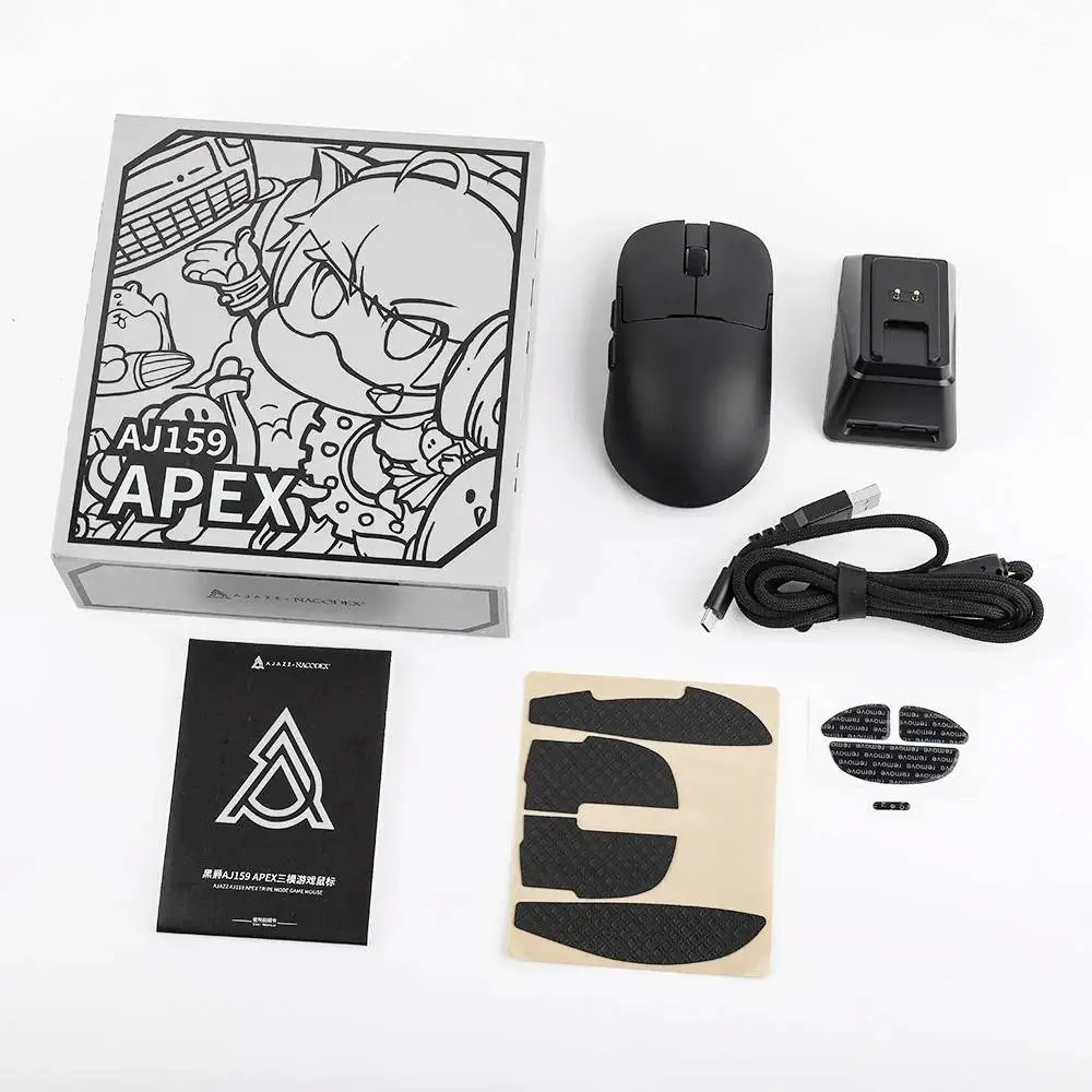 Ajazz професионална геймърска мишка AJ159 APEX - Wireless Gaming Mouse - 8K, Magnetic Charging Dock, Black
