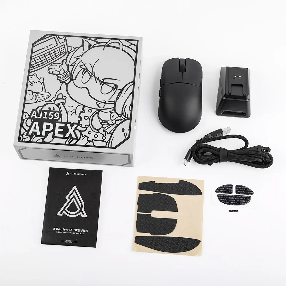 Ajazz професионална геймърска мишка AJ159 APEX - Wireless Gaming Mouse - 8K, Magnetic Charging Dock, Black
