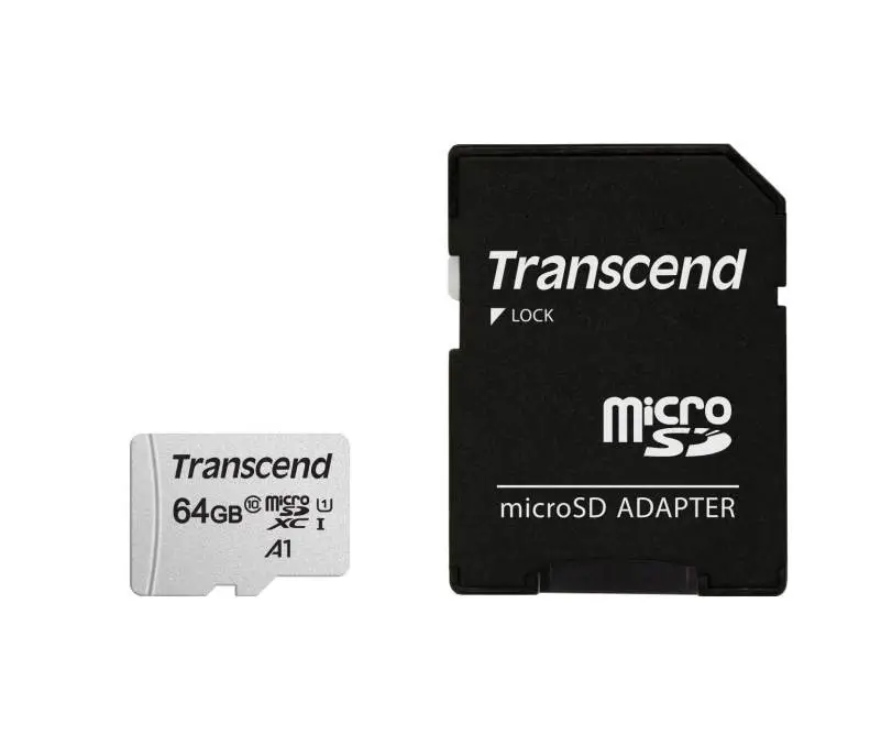 Памет Transcend 64GB microSD w/ adapter UHS-I U1 A1 - TS64GUSD300S-A
