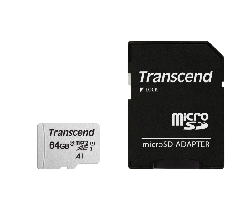 Памет Transcend 64GB microSD w/ adapter UHS-I U1 A1 - TS64GUSD300S-A