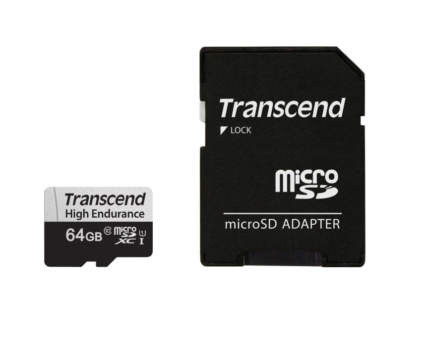 Памет Transcend 64GB micro SD w/ adapter U1, High Endurance - TS64GUSD350V