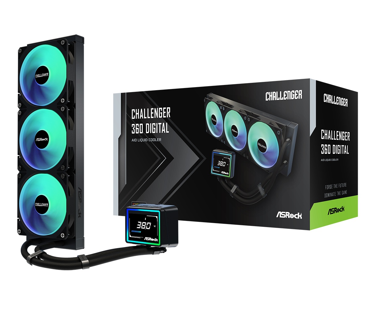 Водно охлаждане Asrock Challenger 360 Digital, 360mm ARGB, LCD Display AIO