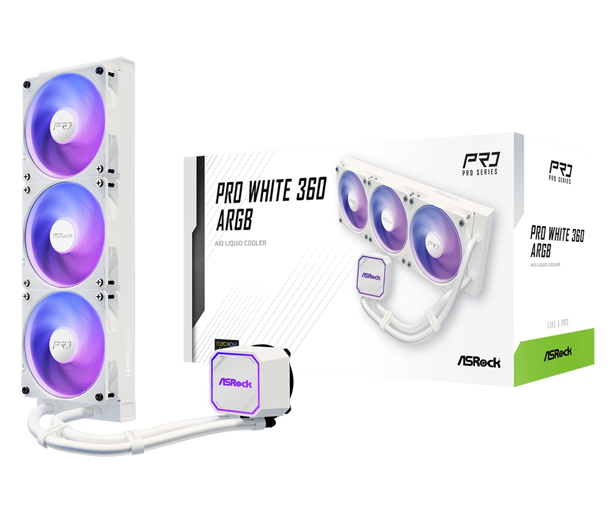 Водно охлаждане Asrock PRO WHITE 360 ARGB, 360mm, ARGB, AIO Cooler
