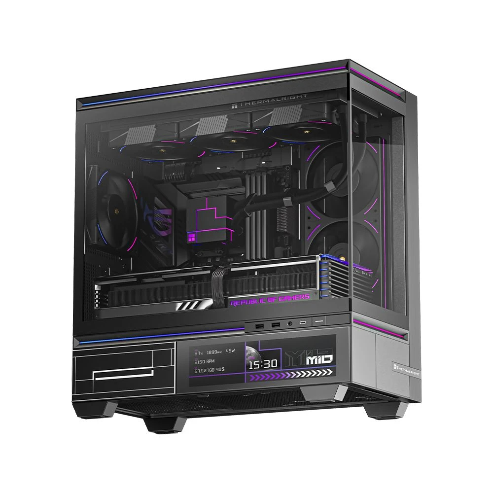Thermalright Case mATX - TL-M10 Vision Black - 4 x 120 mm ARGB included, 9.16 inch LCD Display, USB-C