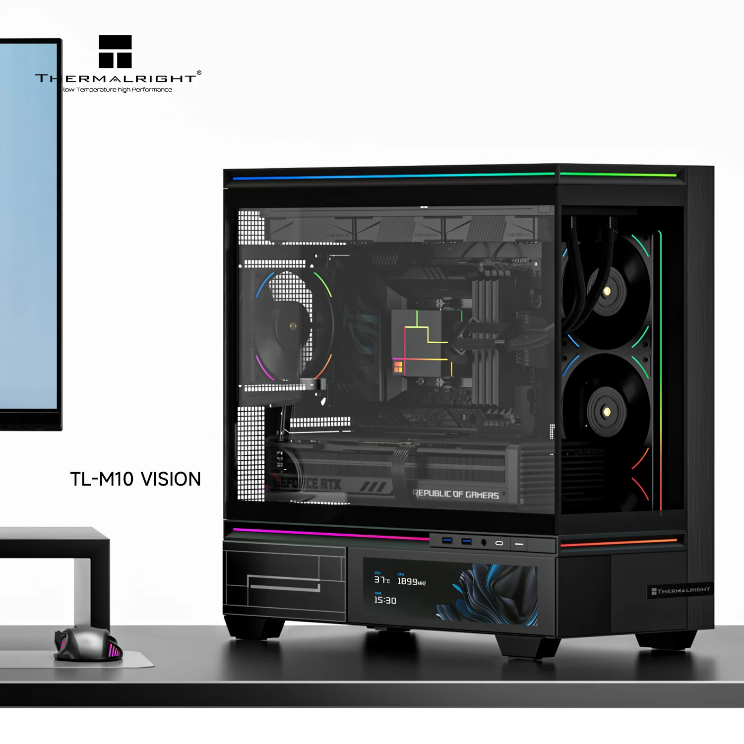 Thermalright Case mATX - TL-M10 Vision Black - 4 x 120 mm ARGB included, 9.16 inch LCD Display, USB-C