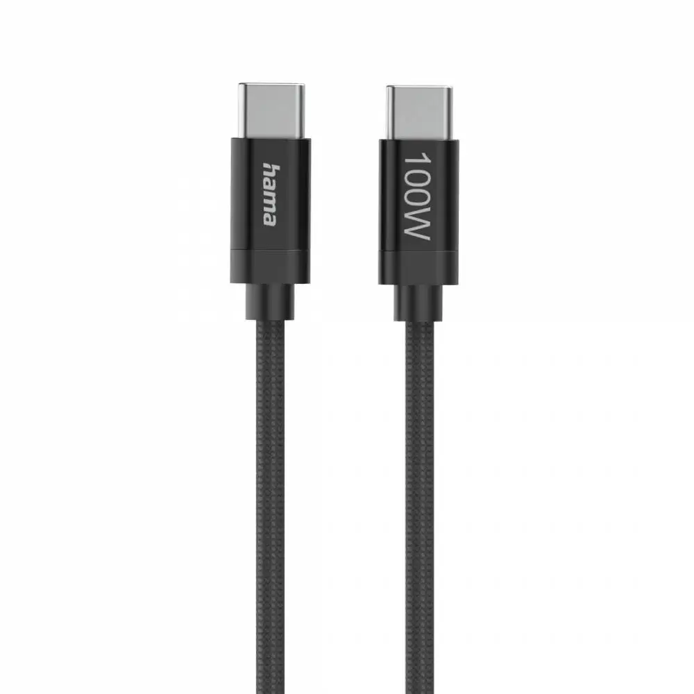 Hama Кабел за зареждане, "Fabric", USB-C - USB-C, 100 W, 1.5 m, Nylon, black
