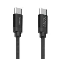 Hama Кабел за зареждане, "Fabric", USB-C - USB-C, 100 W, 1.5 m, Nylon, black