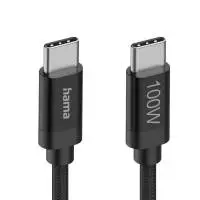 Hama Кабел за зареждане, "Fabric", USB-C - USB-C, 100 W, 1.5 m, Nylon, black