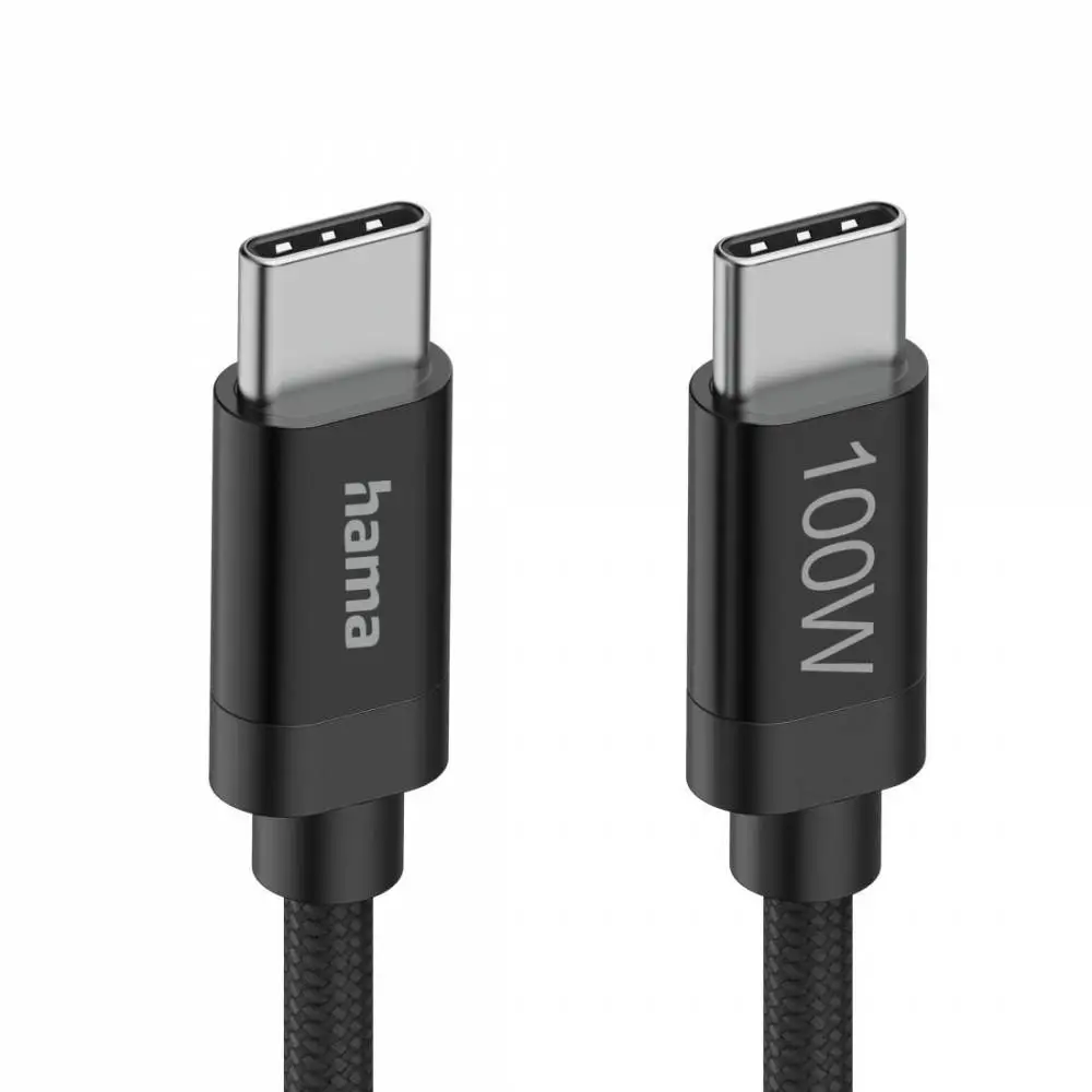 Hama Кабел за зареждане, "Fabric", USB-C - USB-C, 100 W, 1.5 m, Nylon, black