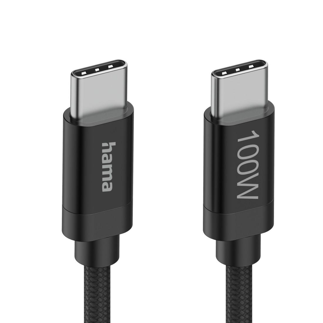 Hama Кабел за зареждане, "Fabric", USB-C - USB-C, 100 W, 1.5 m, Nylon, black