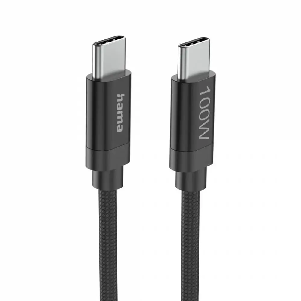 Hama Кабел за зареждане, "Fabric", USB-C - USB-C, 100 W, 3 m, Nylon, black
