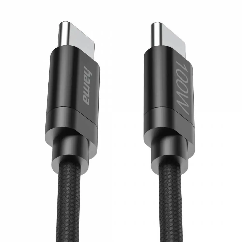 Hama Кабел за зареждане, "Fabric", USB-C - USB-C, 100 W, 3 m, Nylon, black