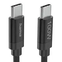 Hama Кабел за зареждане, "Fabric", USB-C - USB-C, 100 W, 3 m, Nylon, black