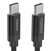 Hama Кабел за зареждане, "Fabric", USB-C - USB-C, 100 W, 3 m, Nylon, black