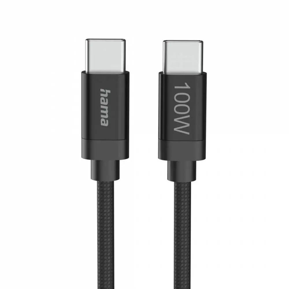 Hama Кабел за зареждане, "Fabric", USB-C - USB-C, 100 W, 3 m, Nylon, black