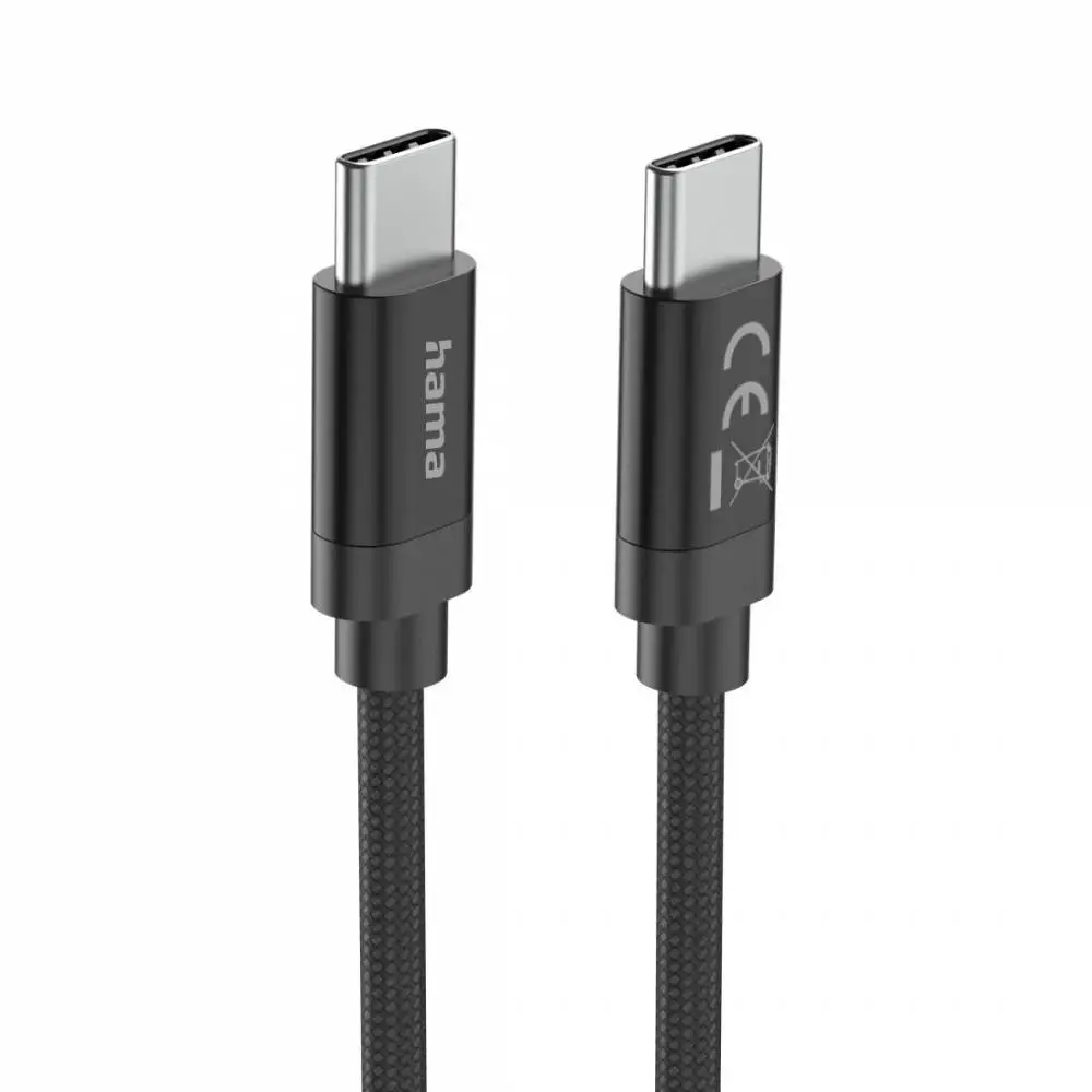 Hama Кабел за зареждане, "Fabric", USB-C - USB-C, 100 W, 3 m, Nylon, black