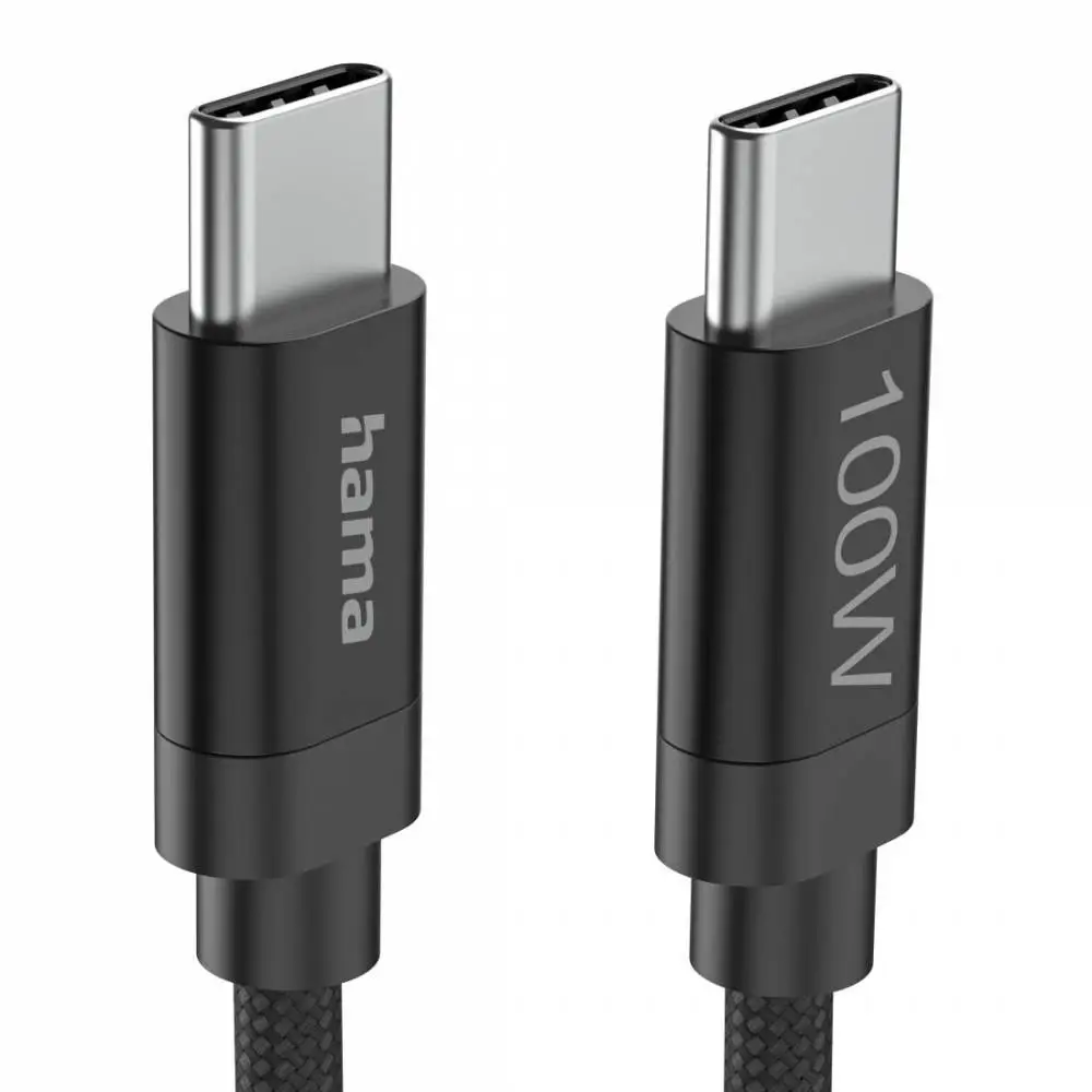 Hama Кабел за зареждане, "Fabric", USB-C - USB-C, 100 W, 3 m, Nylon, black