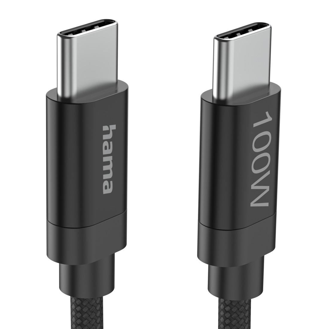 Hama Кабел за зареждане, "Fabric", USB-C - USB-C, 100 W, 3 m, Nylon, black