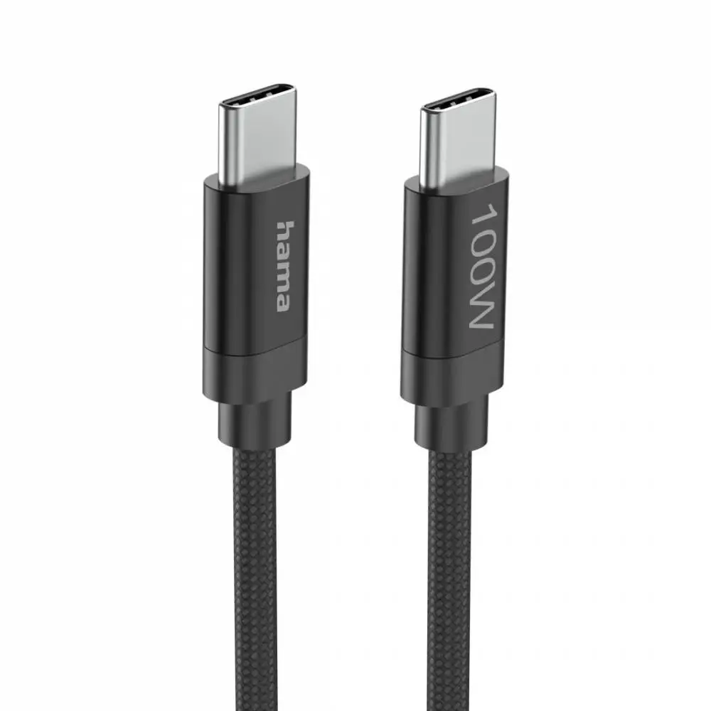 Hama Кабел за зареждане, "Fabric", USB-C - USB-C, 100 W, 3 m, Nylon, black