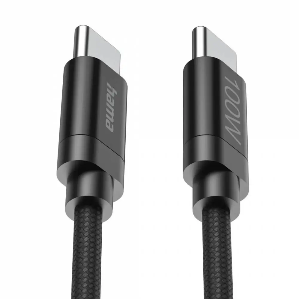 Hama Кабел за зареждане, "Fabric", USB-C - USB-C, 100 W, 3 m, Nylon, black