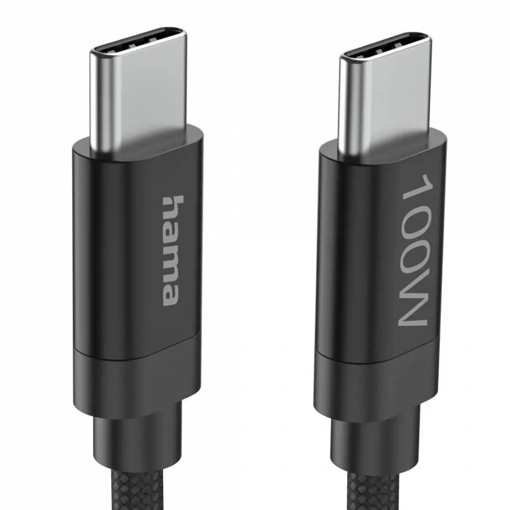 Hama Кабел за зареждане, "Fabric", USB-C - USB-C, 100 W, 3 m, Nylon, black