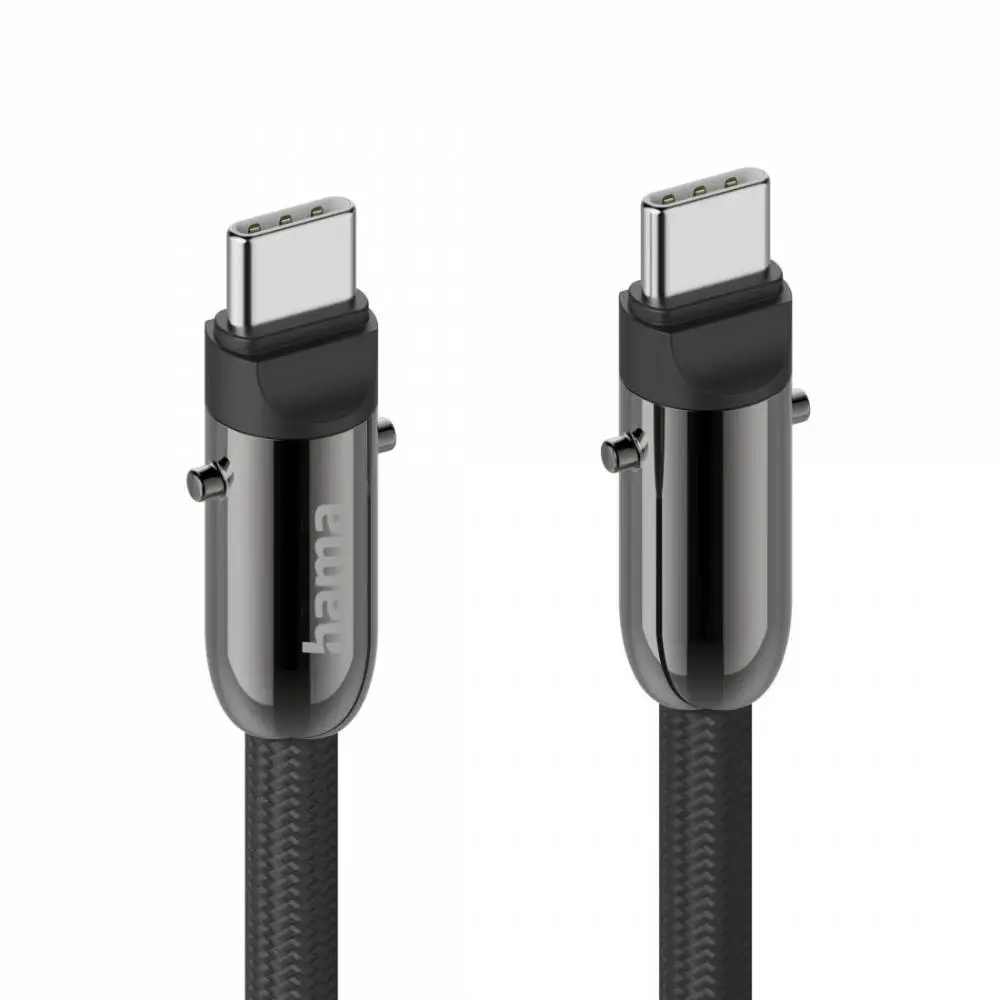 Hama Кабел за зареждане, USB-C, 2 в 1 с връзка за телефон, 1.2 m, черен