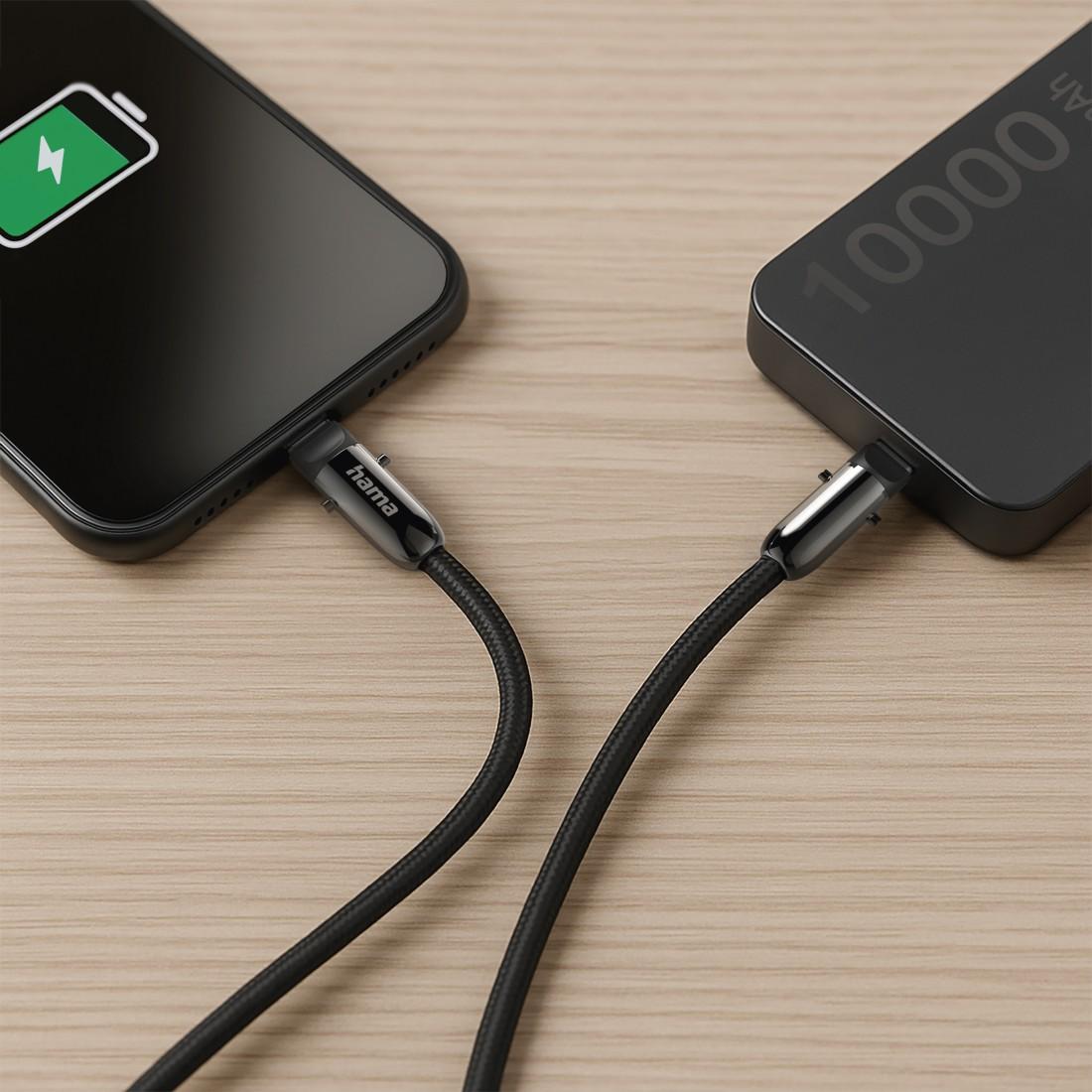 Hama Кабел за зареждане, USB-C, 2 в 1 с връзка за телефон, 1.2 m, черен