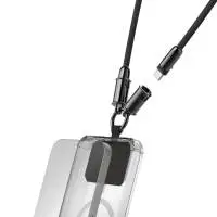 Hama Кабел за зареждане, USB-C, 2 в 1 с връзка за телефон, 1.2 m, черен