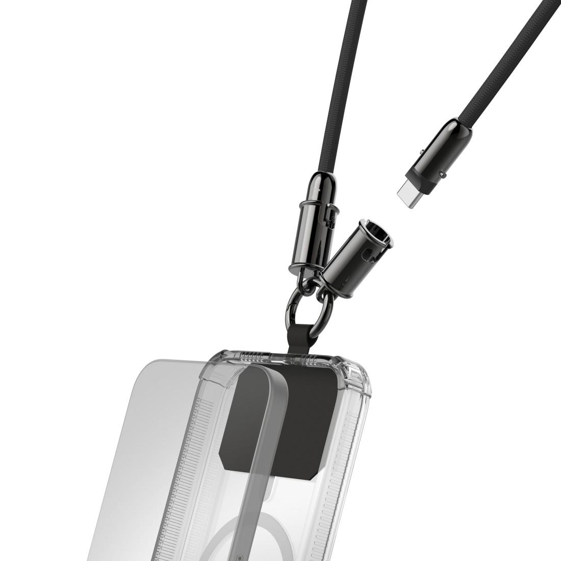 Hama Кабел за зареждане, USB-C, 2 в 1 с връзка за телефон, 1.2 m, черен