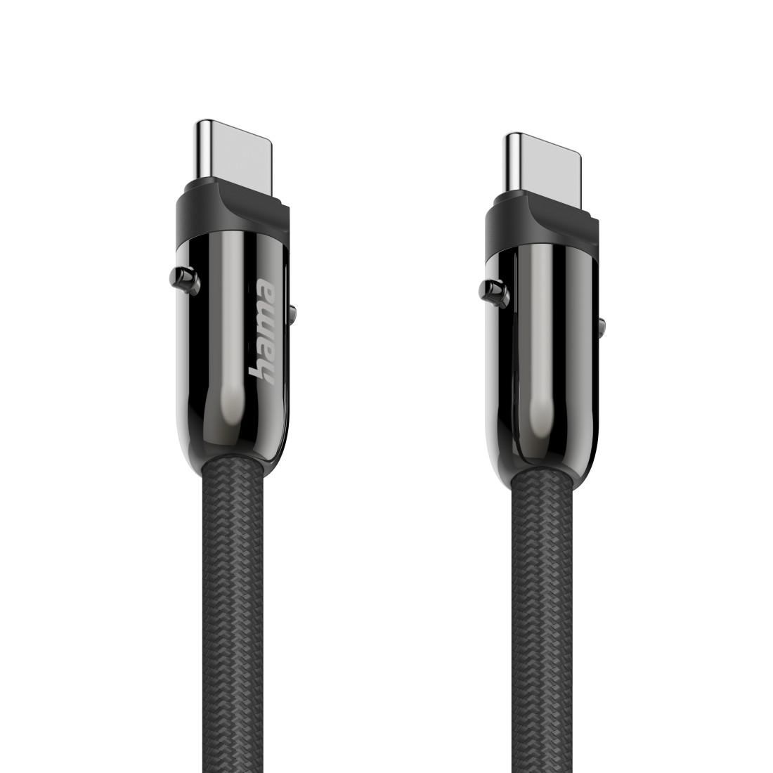 Hama Кабел за зареждане, USB-C, 2 в 1 с връзка за телефон, 1.2 m, черен
