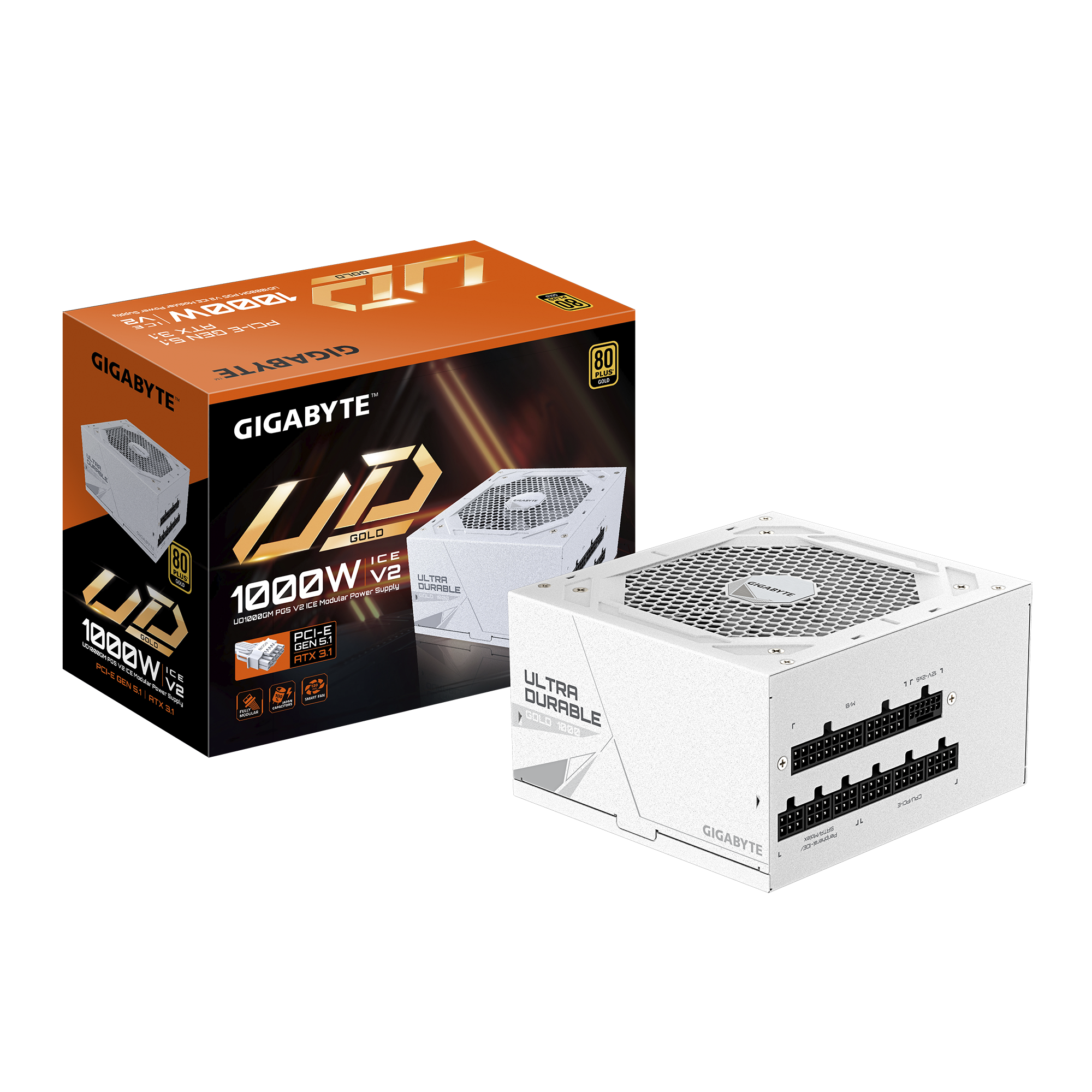 Захранване Gigabyte UD1000GM PG5 V2 ICE, 1000W,  80 Plus Gold, ATX 3.1, PCIe 5.1