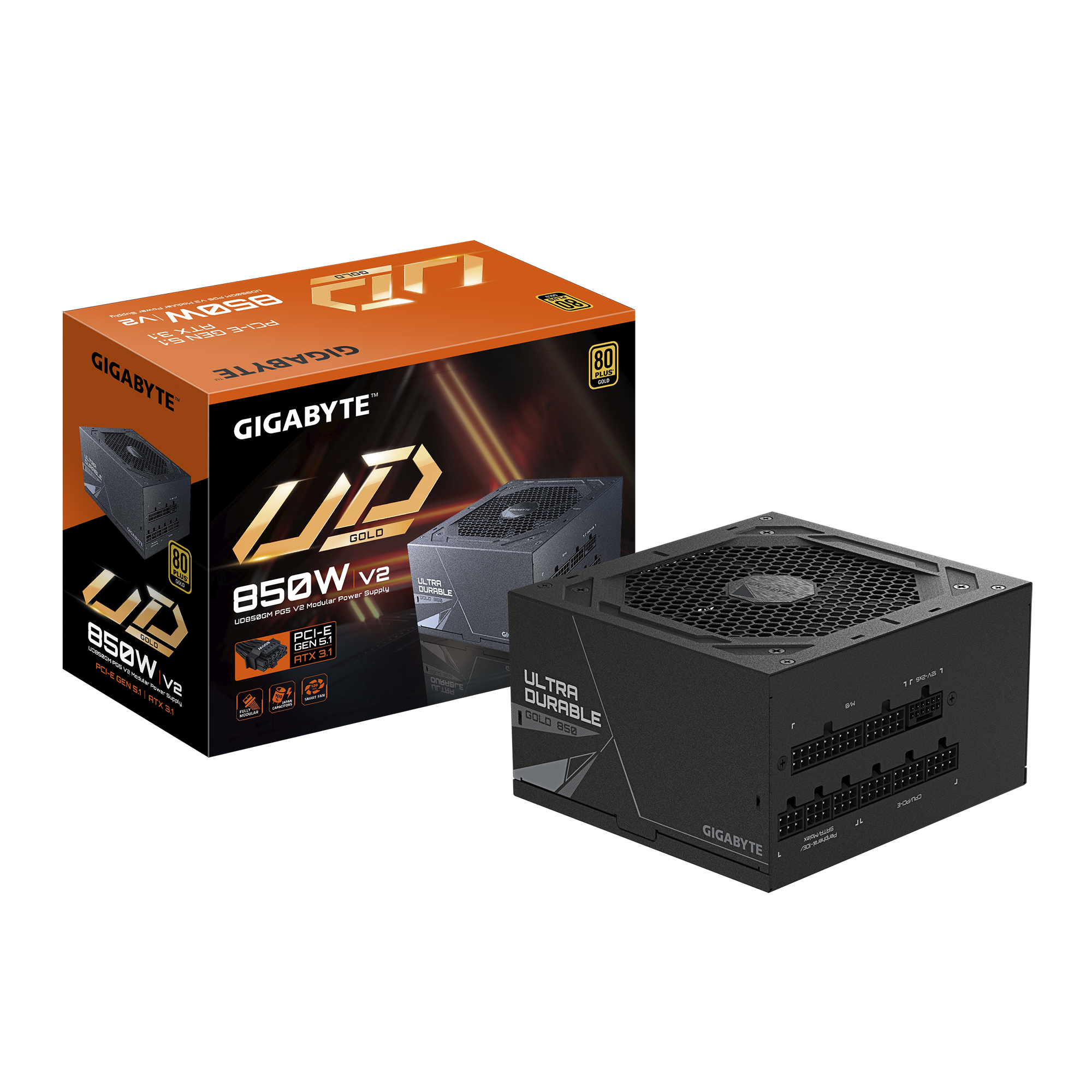 Alimentation Gigabyte P850GM PG5 V2, 850W, 80 Plus Gold, Modulaire, ATX 3.1, PCIe 5.1