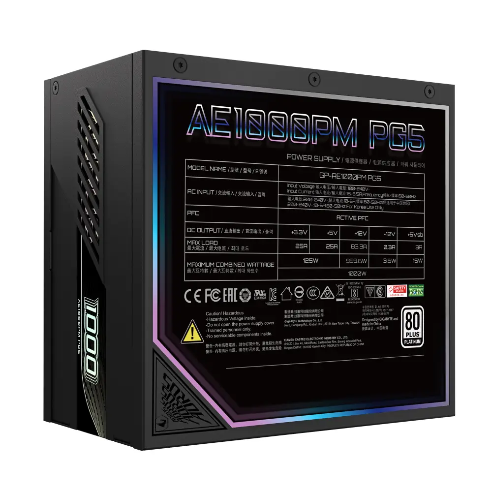 Захранване Gigabyte AORUS ELITE P1000W 80 Plus Platinum PCIe 5.0