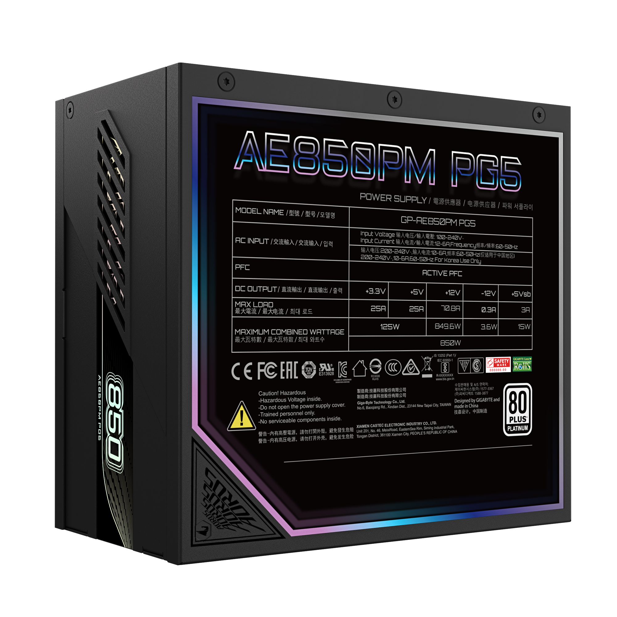 Захранване Gigabyte AORUS ELITE P850W 80 Plus Platinum, PCIe 5.0