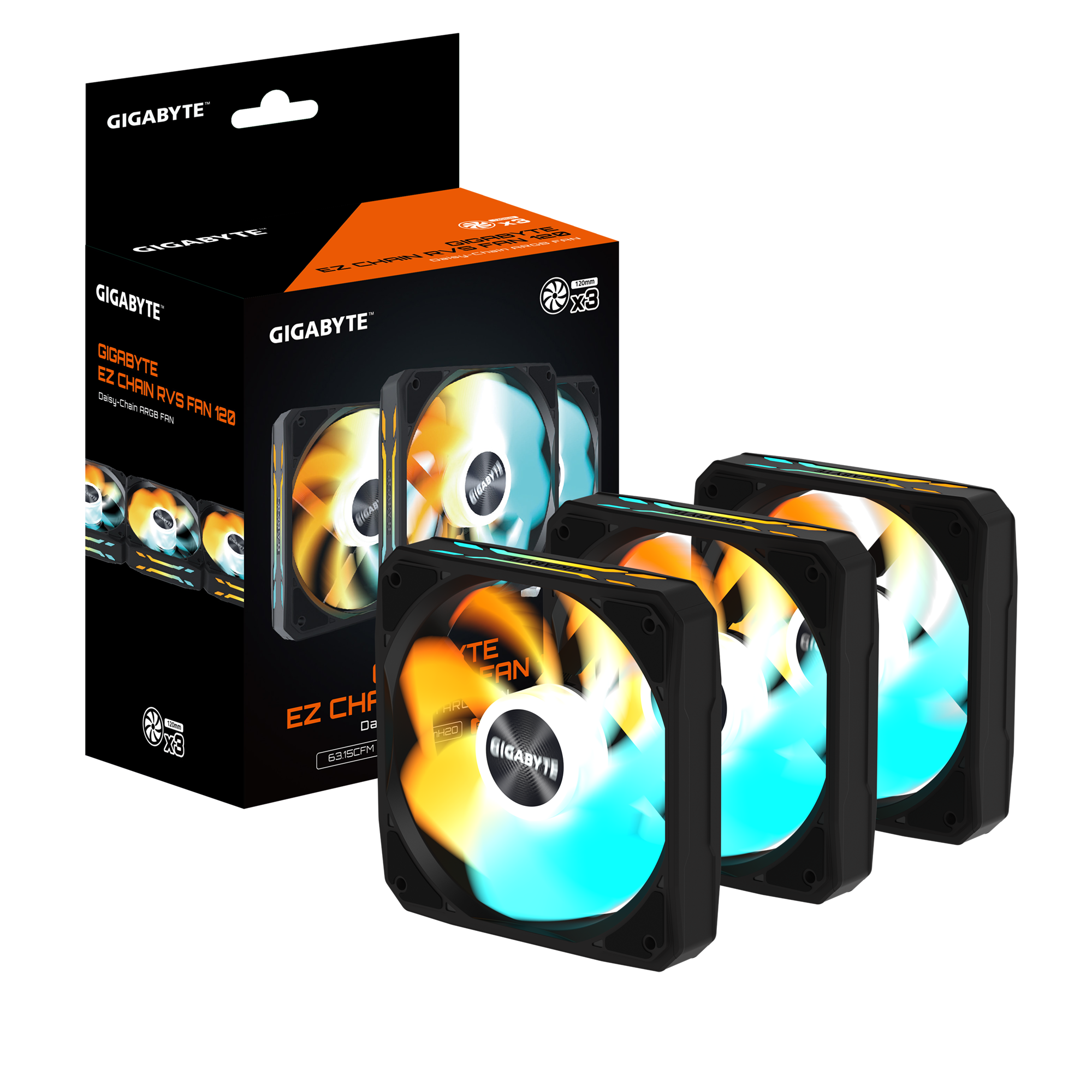 Вентилатори GIGABYTE AORUS EZ CHAIN RVS FAN 120 ARGB, 3-Pack