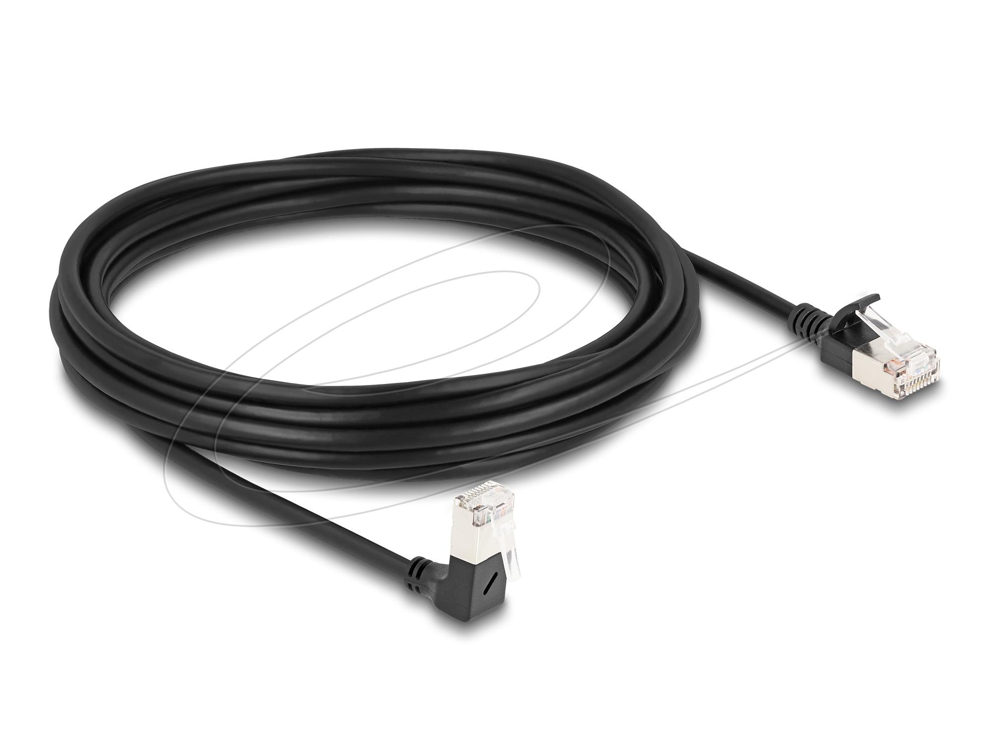 Мрежов кабел Delock RJ45 Cat.6A S/FTP Slim под ъгъл 90° / прав 5 m, черно