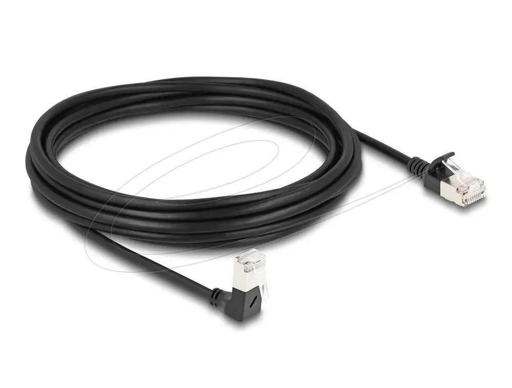 Мрежов кабел Delock RJ45 Cat.6A S/FTP Slim под ъгъл 90° / прав 5 m, черно