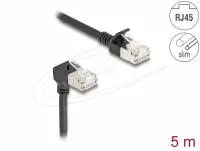 Мрежов кабел Delock RJ45 Cat.6A S/FTP Slim под ъгъл 90&deg; / прав 5 m, черно