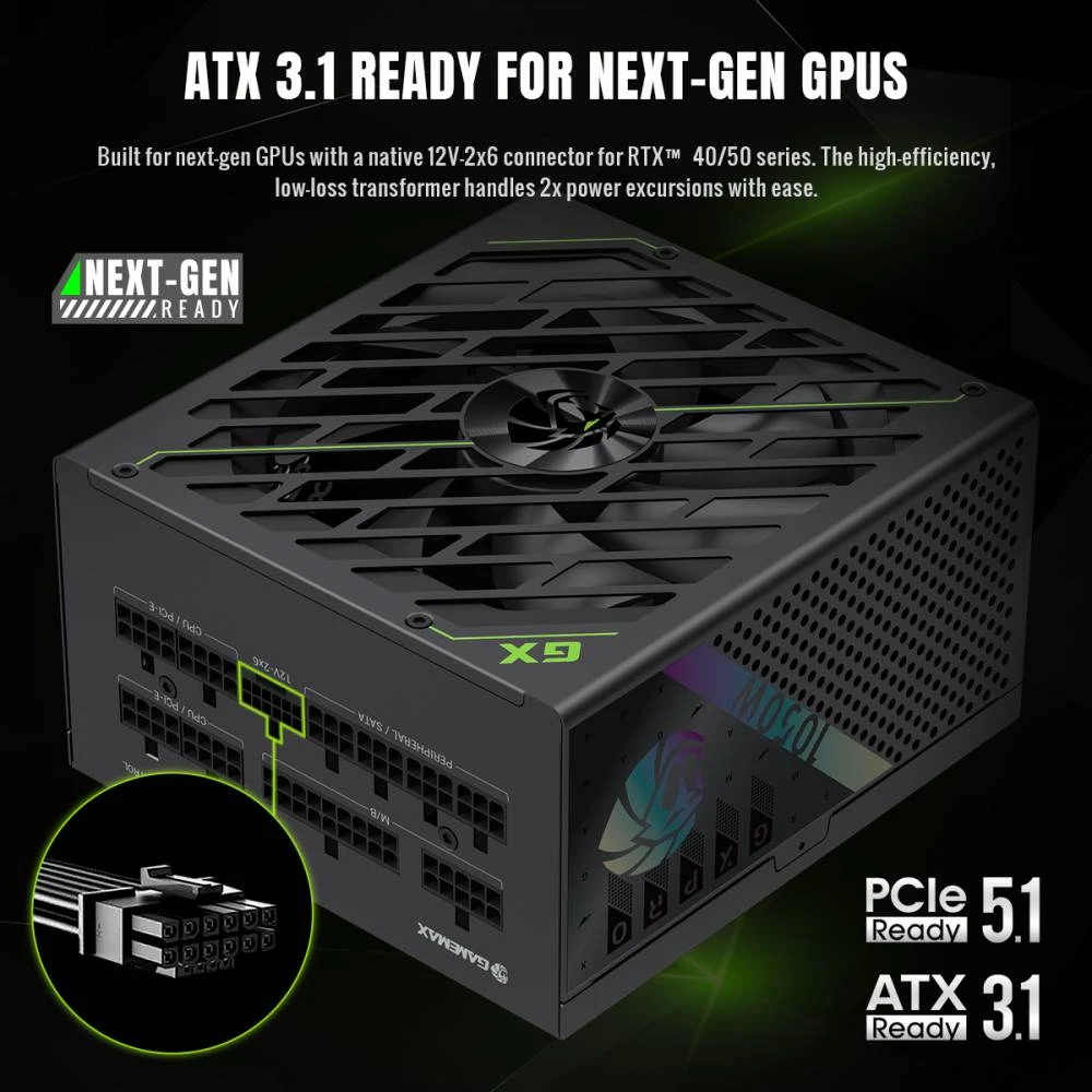 Захранване Gamemax GX PRO 1050G PSU ATX 3.1 1050W Plus Gold, Full Modular
