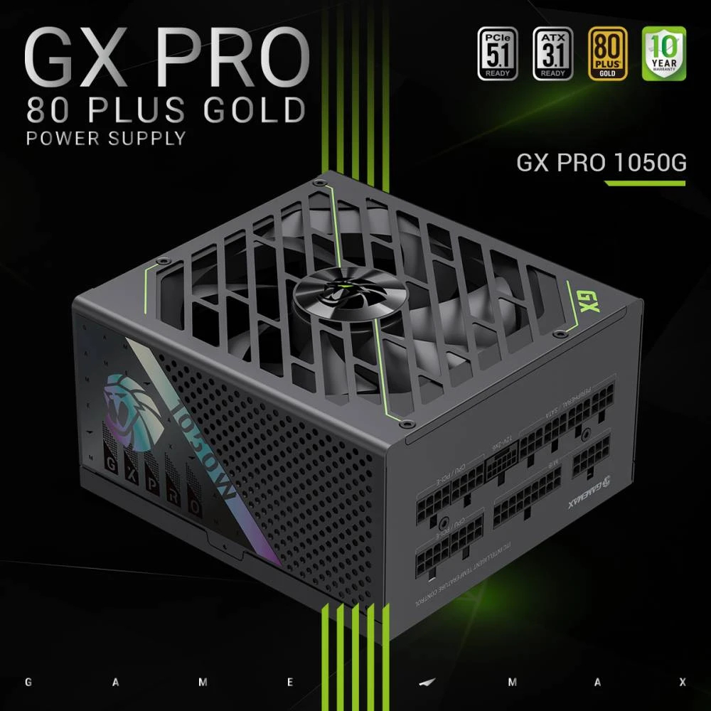 Захранване Gamemax GX PRO 1050G PSU ATX 3.1 1050W Plus Gold, Full Modular