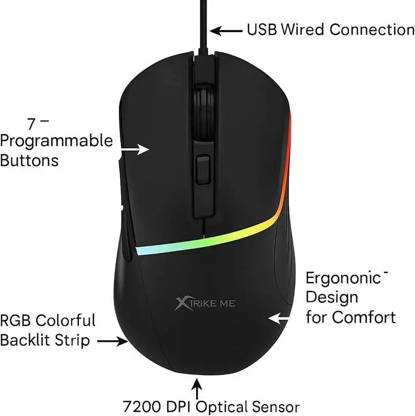 Xtrike ME Геймърска мишка Gaming Mouse GM-322 Black - 7200dpi
