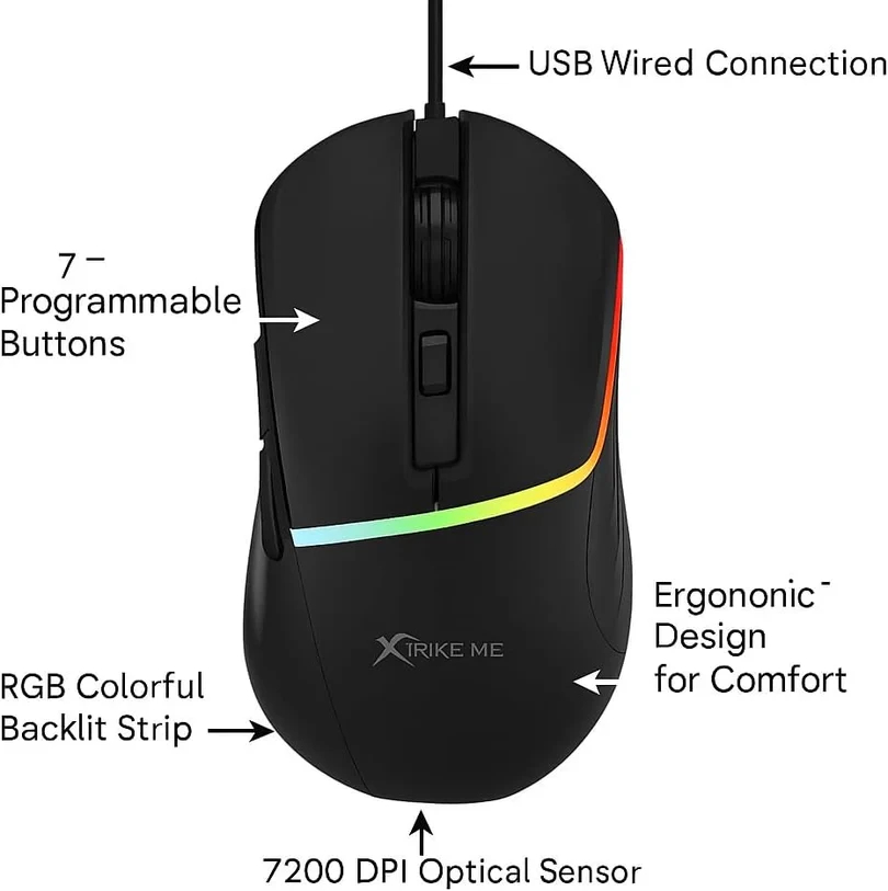 Xtrike ME Геймърска мишка Gaming Mouse GM-322 Black - 7200dpi
