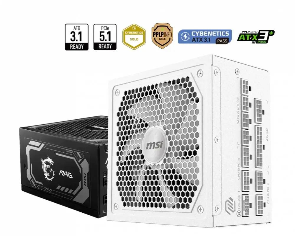 Захранване MSI MAG A1000GL PCIE5 WHITE, 1000W 80 Plus Gold, ATX 3.1, PCIe 5.1 PSU